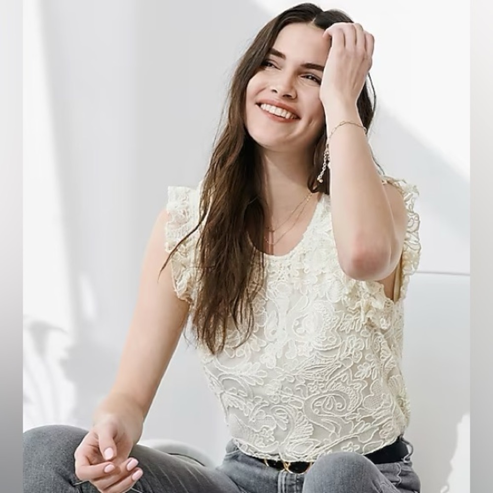 Express Crochet Lace Ruffle Mock Neck Tank